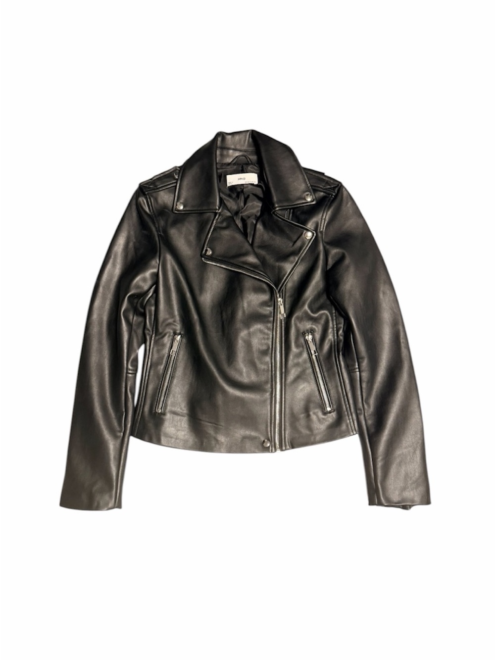 Mango Black Leather Asymmetric Biker Jacket